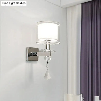 Modern chrome wall lamp with crystal accent – bedroom glass sconce