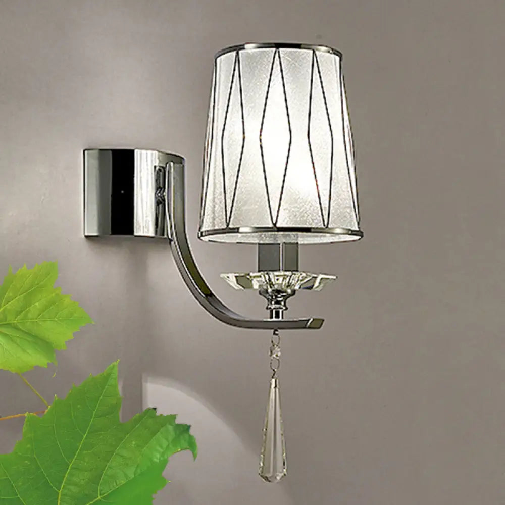 DecorBites™ Modern Chrome Wall Lamp with K9 Crystal Drop and Diamond-Pattern Barrel Design