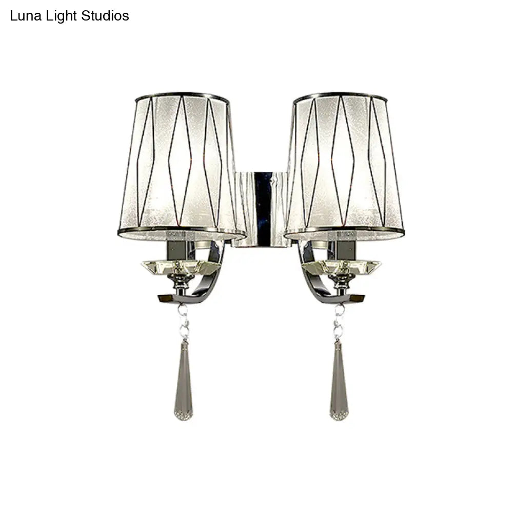 DecorBites™ Modern Chrome Wall Lamp with K9 Crystal Drop and Diamond-Pattern Barrel Design