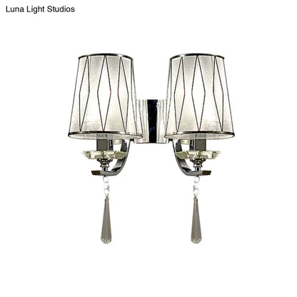 DecorBites™ Modern Chrome Wall Lamp with K9 Crystal Drop and Diamond-Pattern Barrel Design