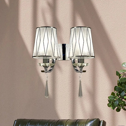 DecorBites™ Modern Chrome Wall Lamp with K9 Crystal Drop and Diamond-Pattern Barrel Design