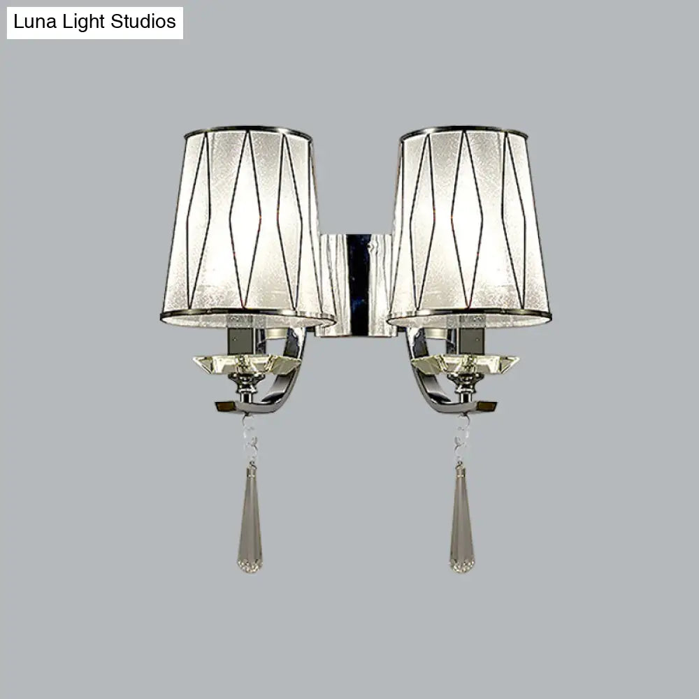 DecorBites™ Modern Chrome Wall Lamp with K9 Crystal Drop and Diamond-Pattern Barrel Design