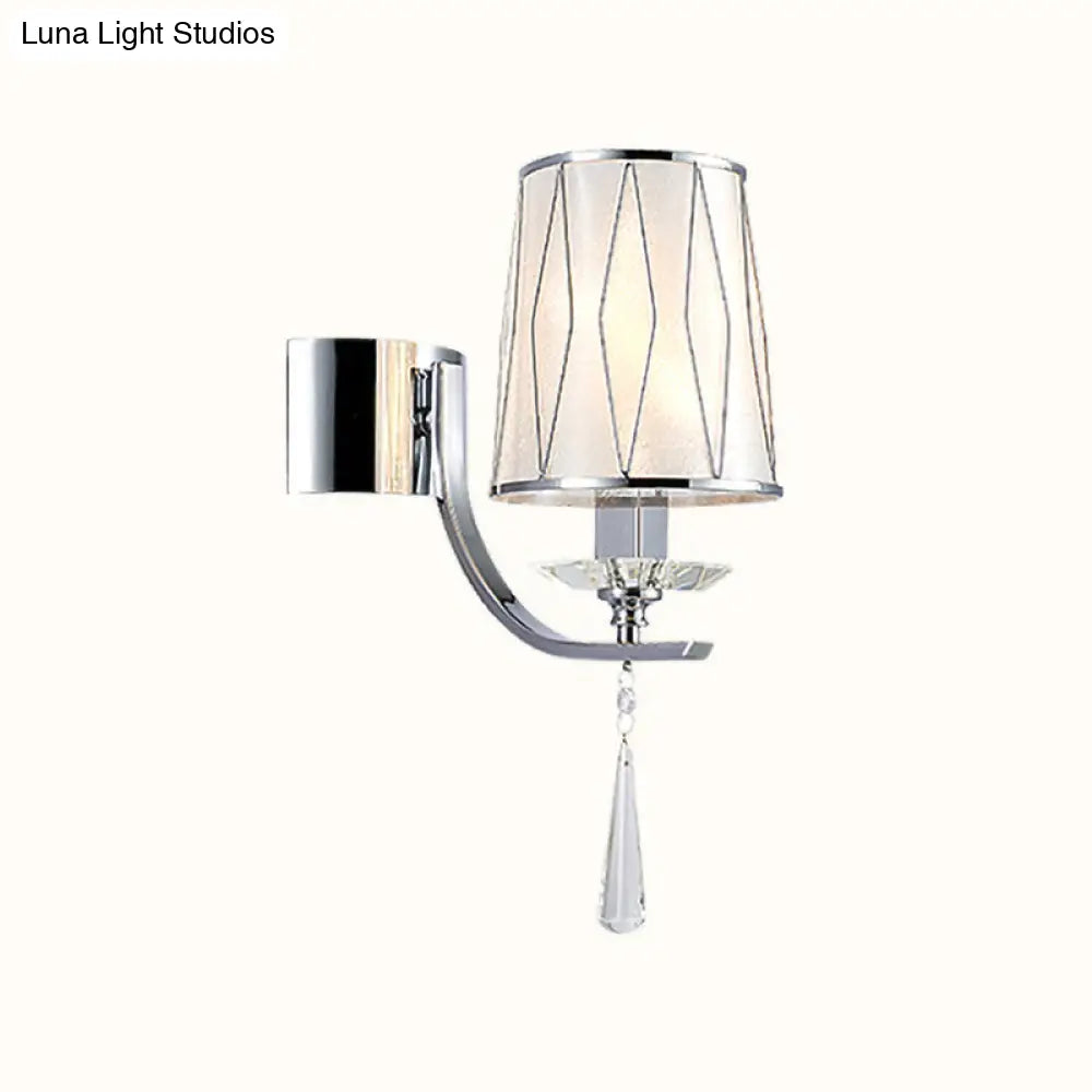 DecorBites™ Modern Chrome Wall Lamp with K9 Crystal Drop and Diamond-Pattern Barrel Design