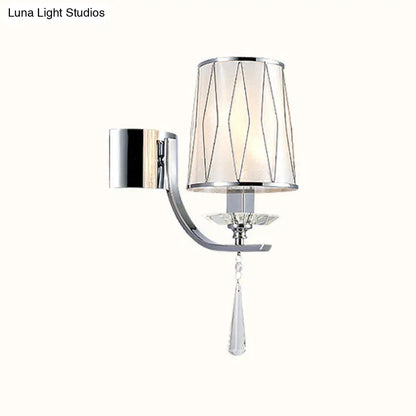 DecorBites™ Modern Chrome Wall Lamp with K9 Crystal Drop and Diamond-Pattern Barrel Design