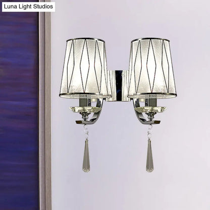 DecorBites™ Modern Chrome Wall Lamp with K9 Crystal Drop and Diamond-Pattern Barrel Design
