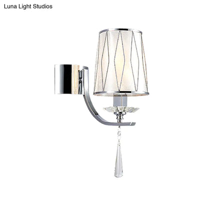 DecorBites™ Modern Chrome Wall Lamp with K9 Crystal Drop and Diamond-Pattern Barrel Design