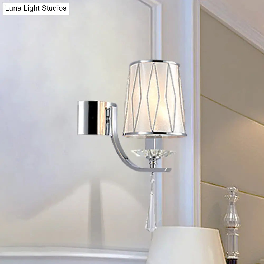 DecorBites™ Modern Chrome Wall Lamp with K9 Crystal Drop and Diamond-Pattern Barrel Design