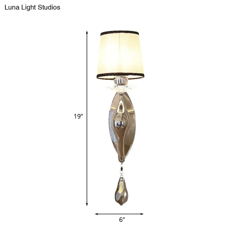 DecorBites™ Modern Chrome Wall Lamp with Tapered Fabric Shade - Stylish Living Room Sconce Light
