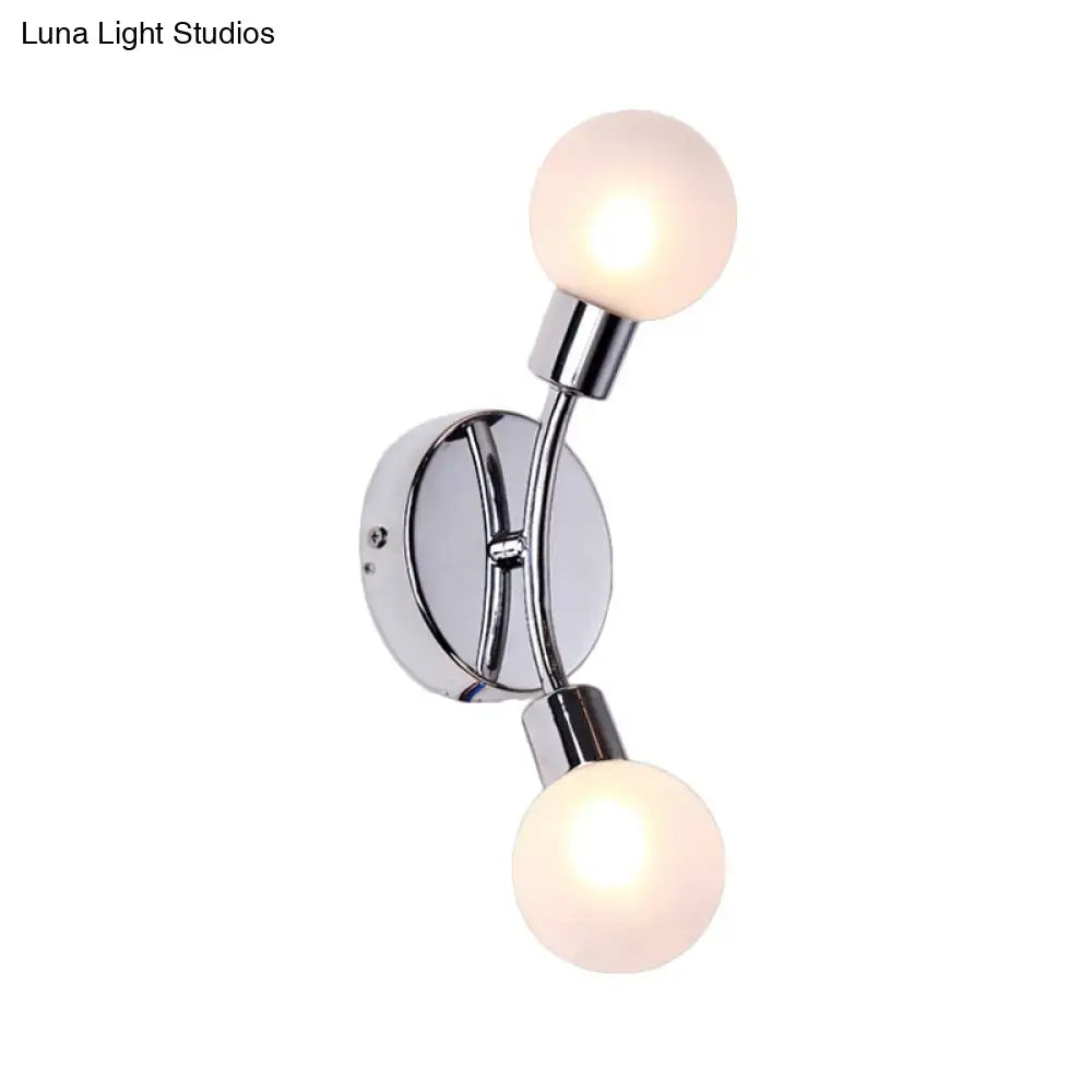 Modern chrome wall lamp with white glass fixture bedroom sconce