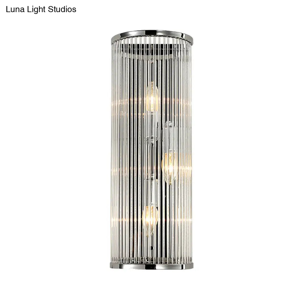 DecorBites™ Modern Chrome Wall Sconce Fixture with Clear Crystal Shade - 3-Light Bedroom Wall Light