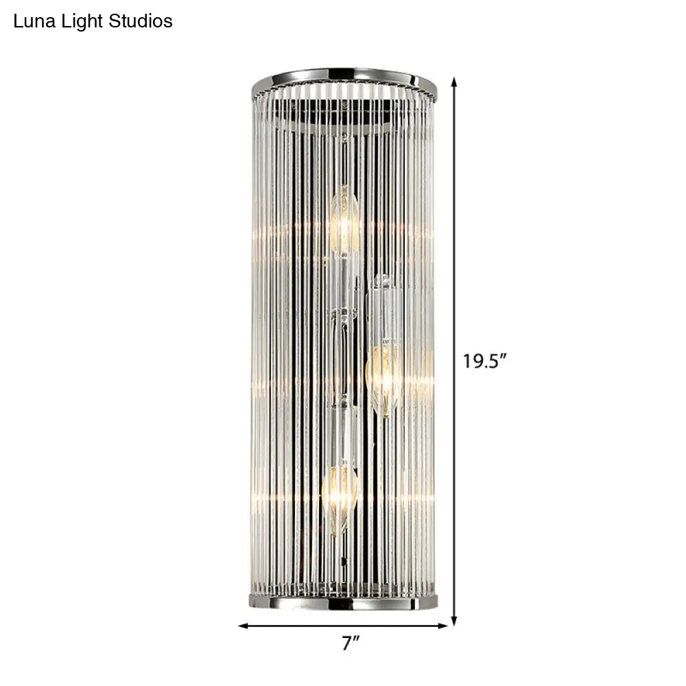 DecorBites™ Modern Chrome Wall Sconce Fixture with Clear Crystal Shade - 3-Light Bedroom Wall Light