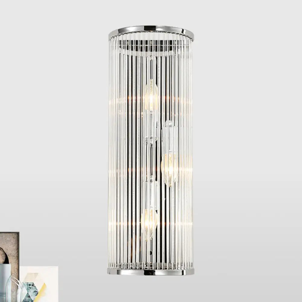 DecorBites™ Modern Chrome Wall Sconce Fixture with Clear Crystal Shade - 3-Light Bedroom Wall Light