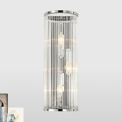 DecorBites™ Modern Chrome Wall Sconce Fixture with Clear Crystal Shade - 3-Light Bedroom Wall Light