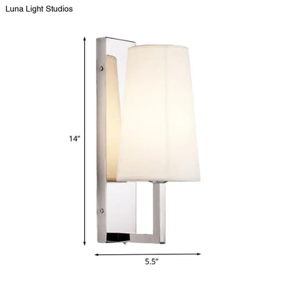 Modern chrome wall sconce light with cone fabric shade bedroom