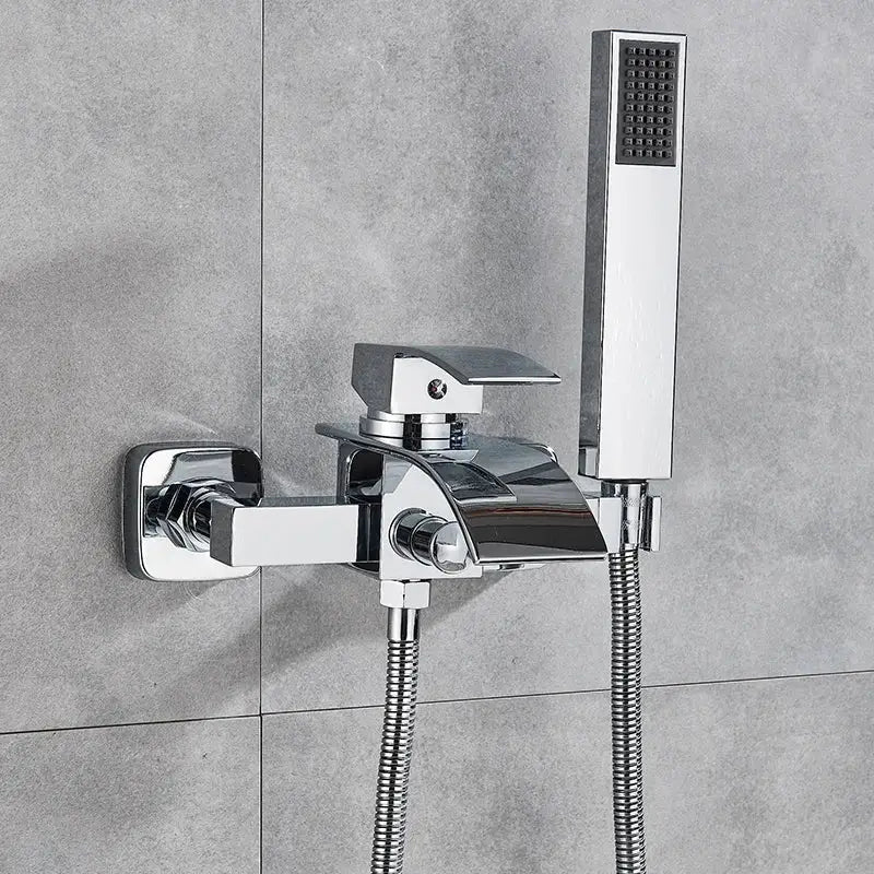 Modern chrome waterfall bathtub shower faucet with handheld showerhead