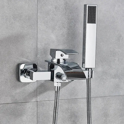 Modern chrome waterfall bathtub shower faucet with handheld showerhead