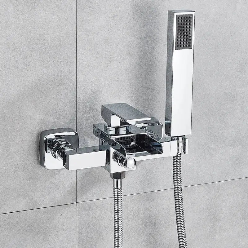 Modern chrome waterfall bathtub shower faucet with handheld showerhead