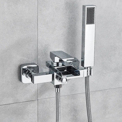 Modern chrome waterfall bathtub shower faucet with handheld showerhead