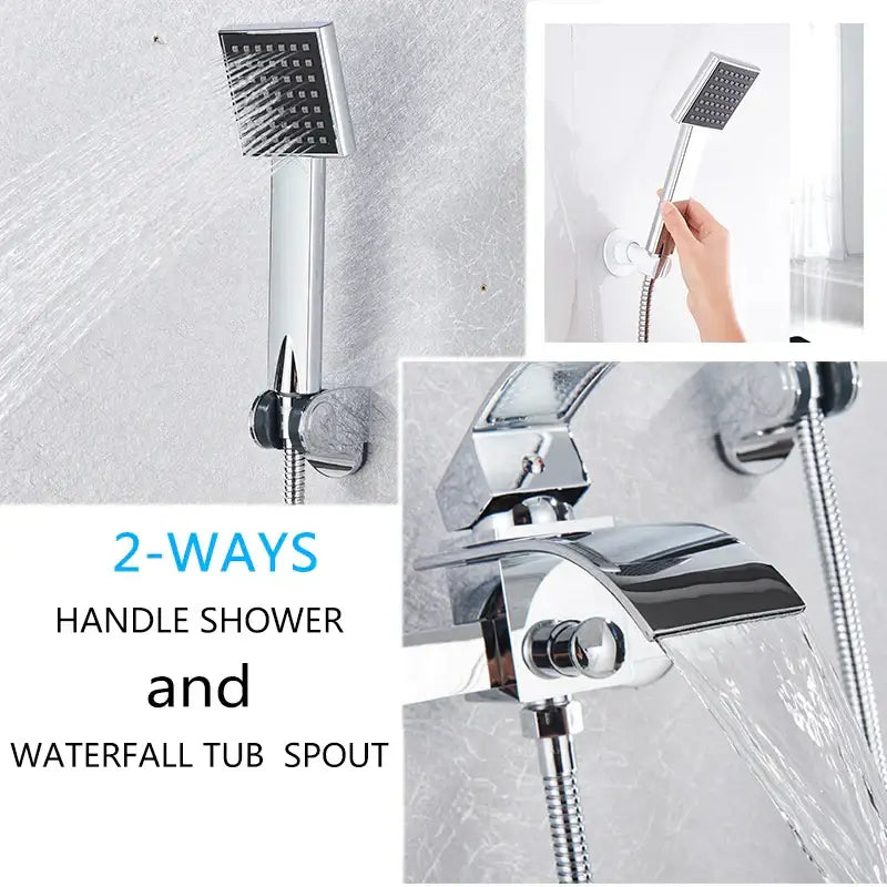 Modern chrome waterfall bathtub shower faucet with handheld showerhead
