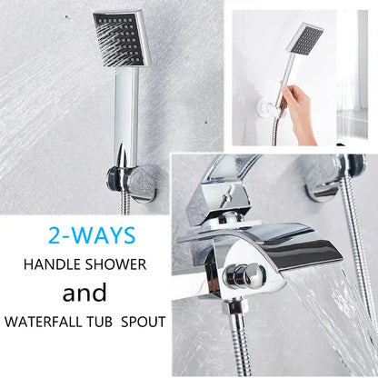 Modern chrome waterfall bathtub shower faucet with handheld showerhead