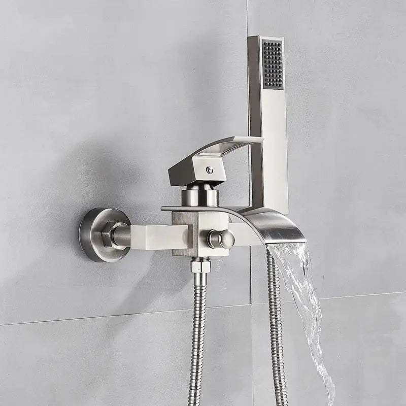 Modern chrome waterfall bathtub shower faucet with handheld showerhead