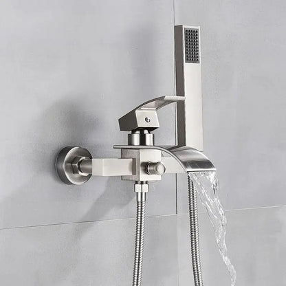 Modern chrome waterfall bathtub shower faucet with handheld showerhead