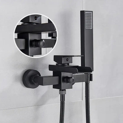 Modern chrome waterfall bathtub shower faucet with handheld showerhead