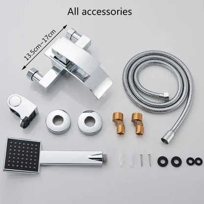 Modern chrome waterfall bathtub shower faucet with handheld showerhead