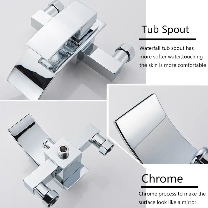 Modern chrome waterfall bathtub shower faucet with handheld showerhead