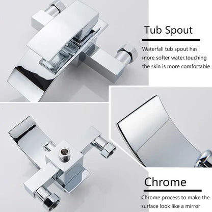 Modern chrome waterfall bathtub shower faucet with handheld showerhead