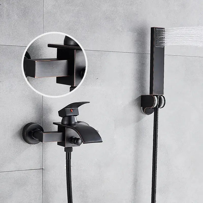 Modern chrome waterfall bathtub shower faucet with handheld showerhead