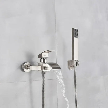 Modern chrome waterfall bathtub shower faucet with handheld showerhead
