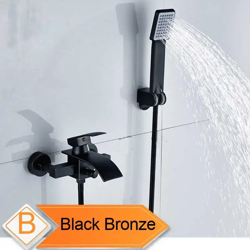 Modern chrome waterfall bathtub shower faucet with handheld showerhead
