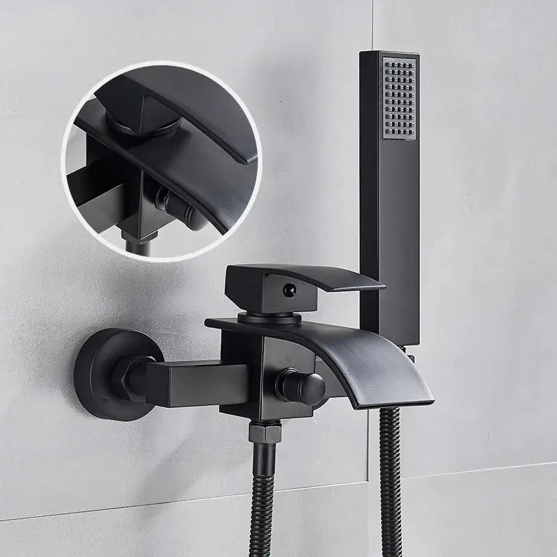 Modern chrome waterfall bathtub shower faucet with handheld showerhead