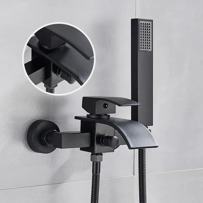 Modern chrome waterfall bathtub shower faucet with handheld showerhead