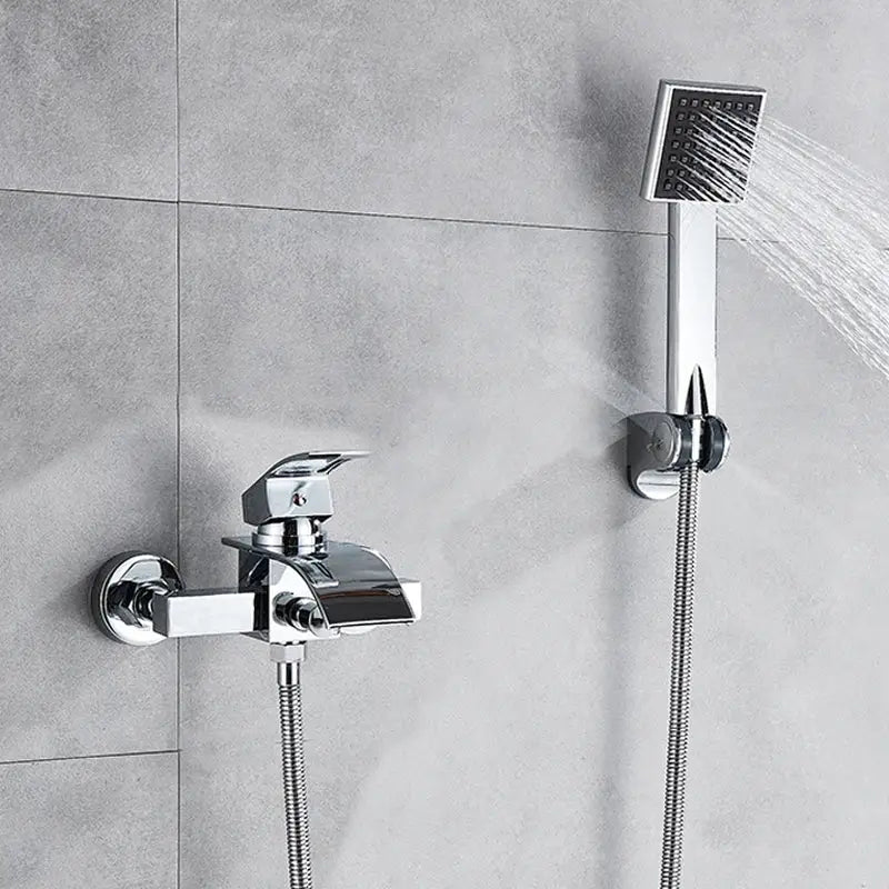 Modern chrome waterfall bathtub shower faucet with handheld showerhead