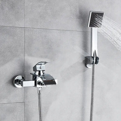 Modern chrome waterfall bathtub shower faucet with handheld showerhead