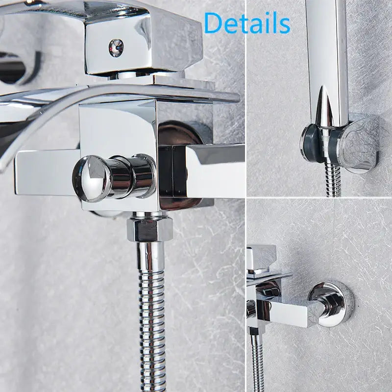 Modern chrome waterfall bathtub shower faucet with handheld showerhead