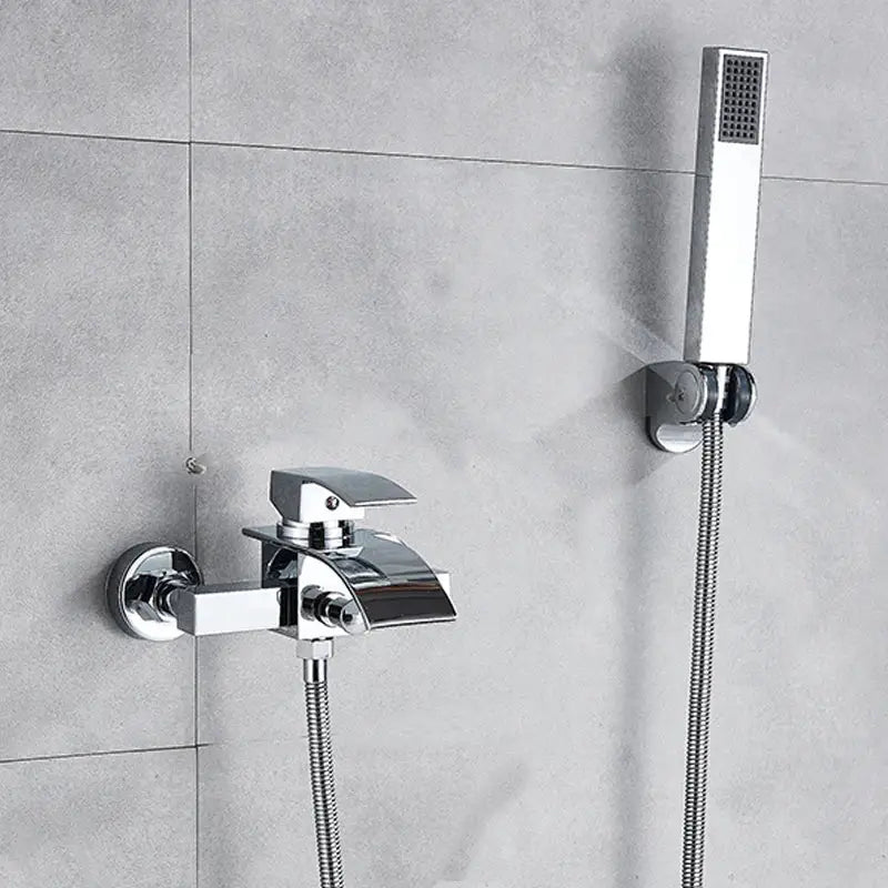 Modern chrome waterfall bathtub shower faucet with handheld showerhead