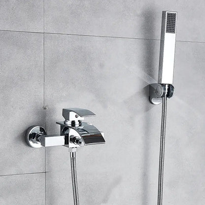 Modern chrome waterfall bathtub shower faucet with handheld showerhead