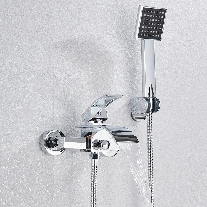 Modern chrome waterfall bathtub shower faucet with handheld showerhead
