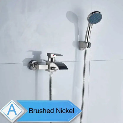 Modern chrome waterfall bathtub shower faucet with handheld showerhead