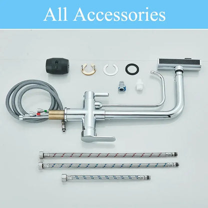 Modern chrome waterfall kitchen faucet with pull out spray