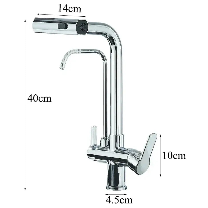 Modern chrome waterfall kitchen faucet with pull out spray