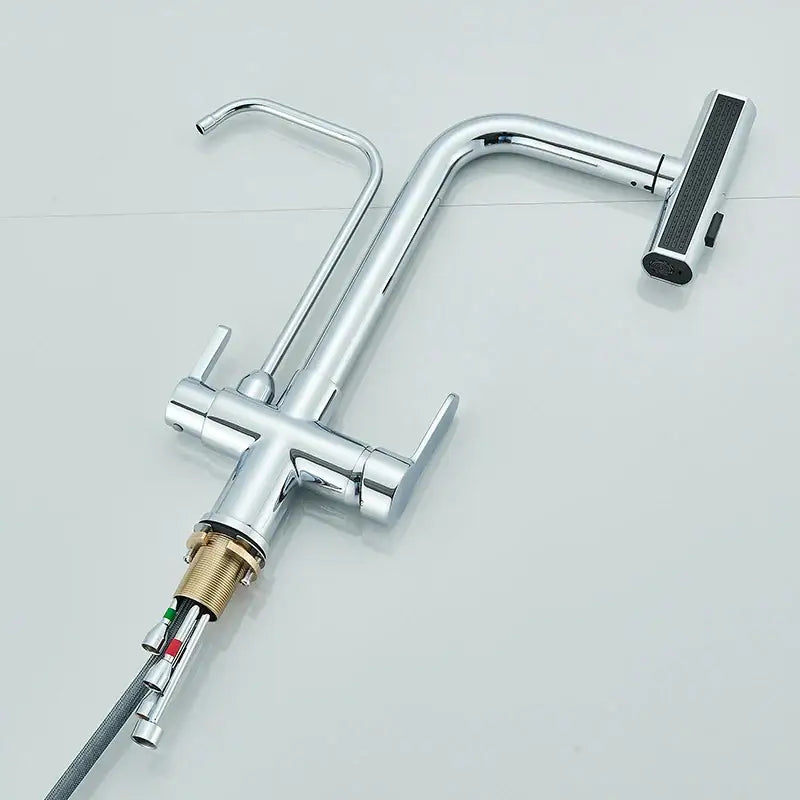 Modern chrome waterfall kitchen faucet with pull out spray