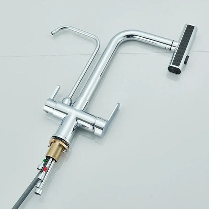 Modern chrome waterfall kitchen faucet with pull out spray