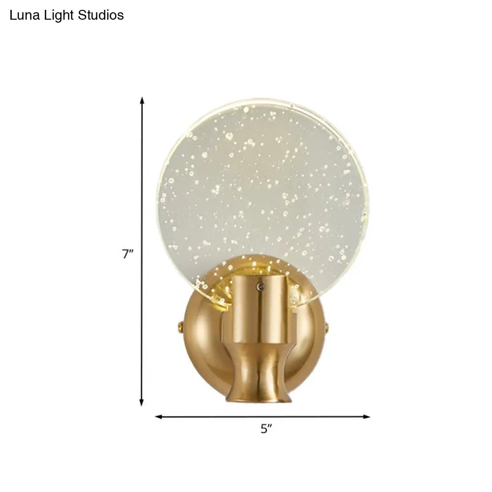 DecorBites™ Modern Circle Panel LED Wall Lamp with Bubble Crystal in Gold, 5"/6" Wide
