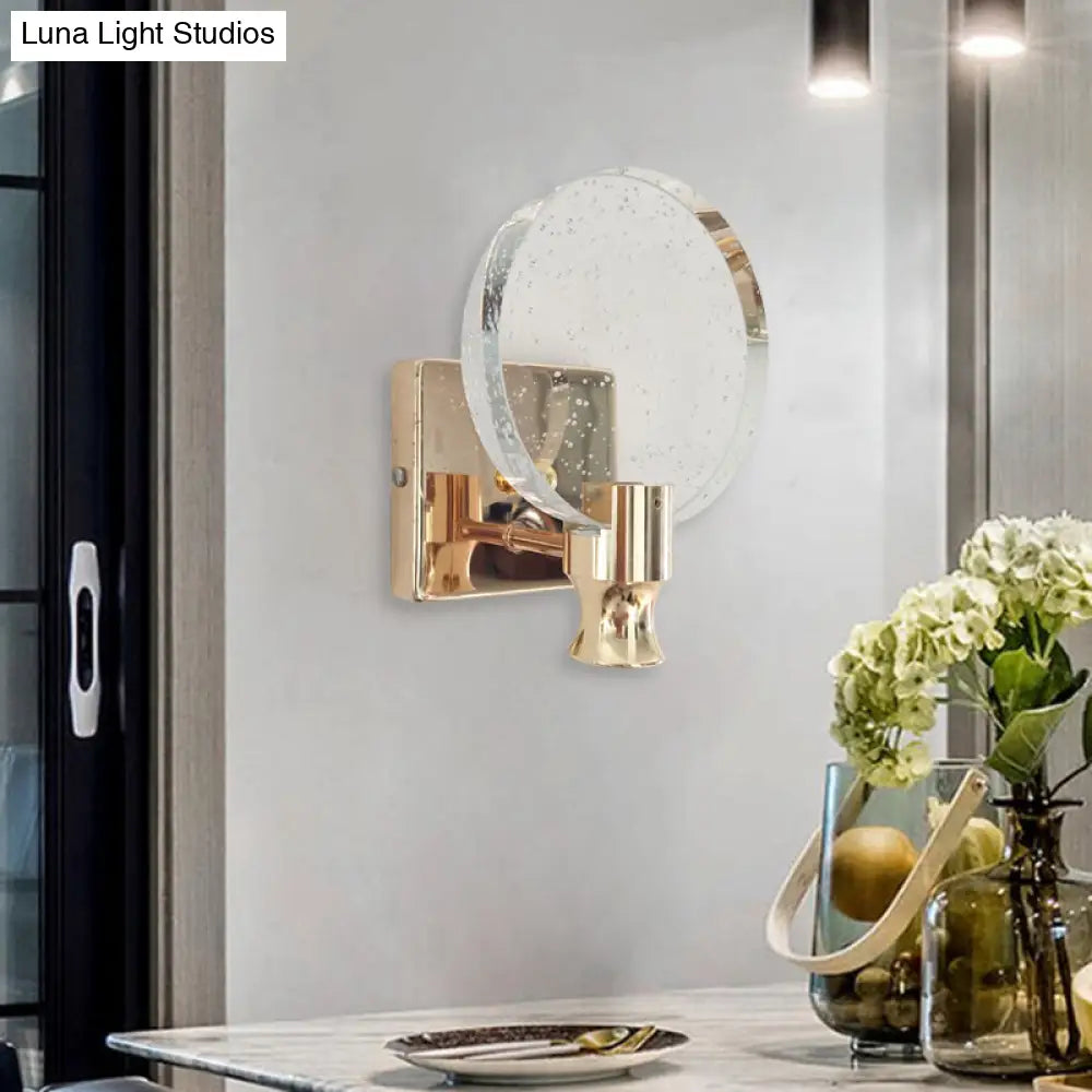 DecorBites™ Modern Circle Panel LED Wall Lamp with Bubble Crystal in Gold, 5"/6" Wide