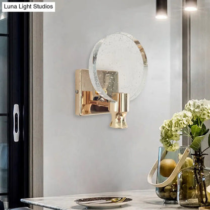 DecorBites™ Modern Circle Panel LED Wall Lamp with Bubble Crystal in Gold, 5"/6" Wide