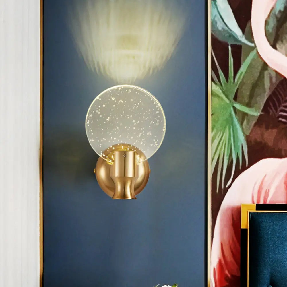 DecorBites™ Modern Circle Panel LED Wall Lamp with Bubble Crystal in Gold, 5"/6" Wide